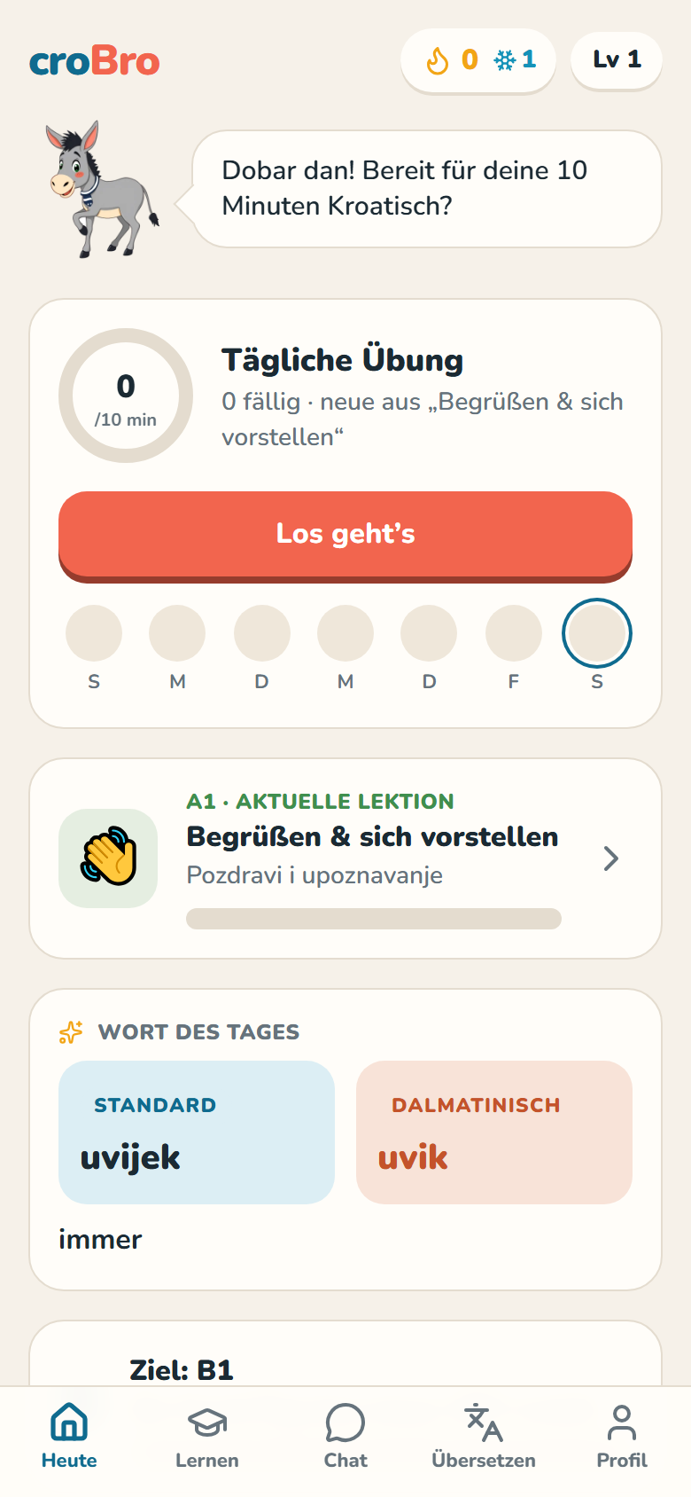 Screenshot: Tägliche Übung mit Ante